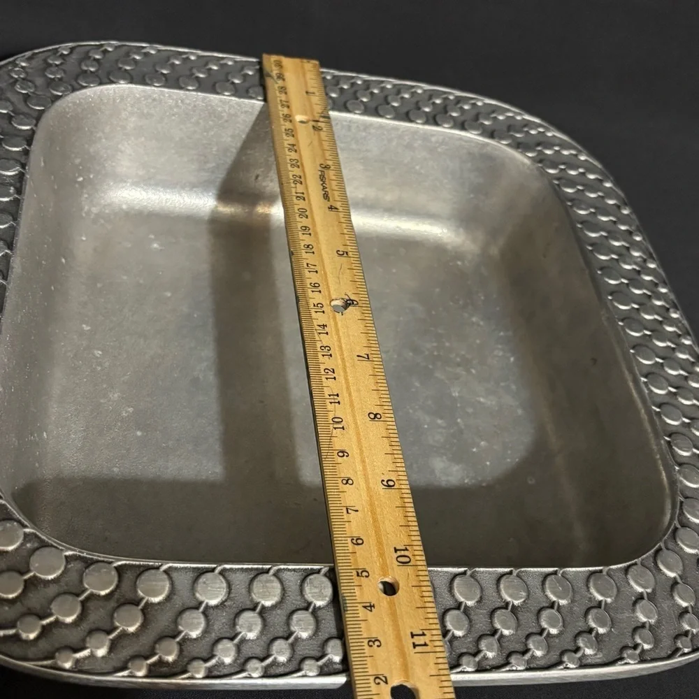 Wilton Armetale Decorative Square Metal Bowl in Pewter Tone Bubble String Design